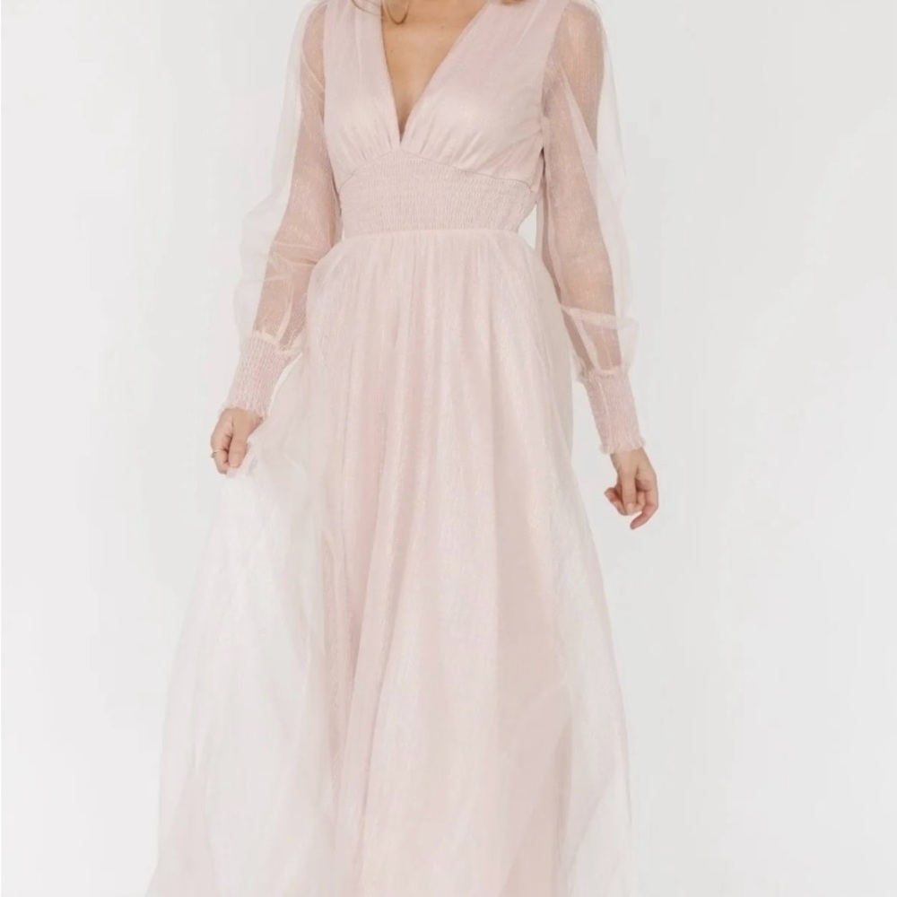 Baltic Born Pink Long Sleeve V-Neck Gown